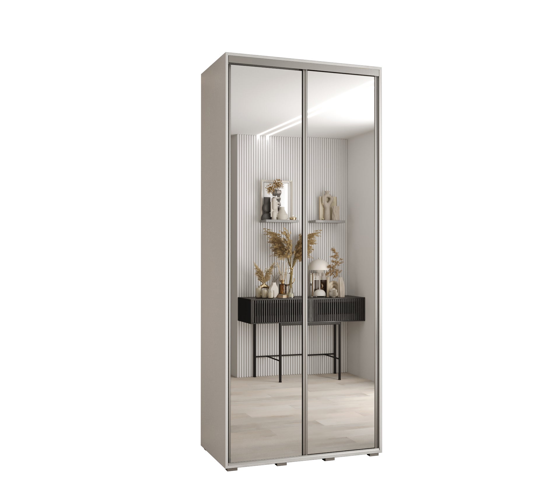 Szafa przesuwna z lustrem wysoka Davos 2 110 x 45 x 235,2 cm biały + biały + u. srebrny - Abiks Meble