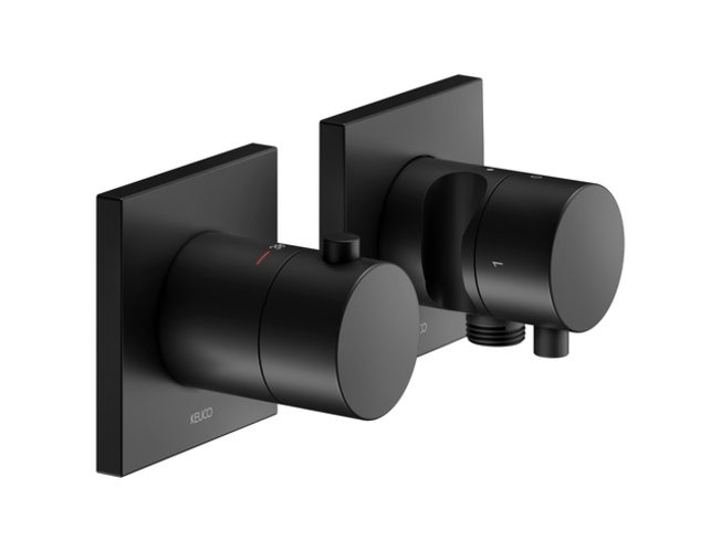 Keuco edition 11 thermostatarmaturen set concealed for 2 consumers with hose connection and shower holder, 51153371222, color: negro mate