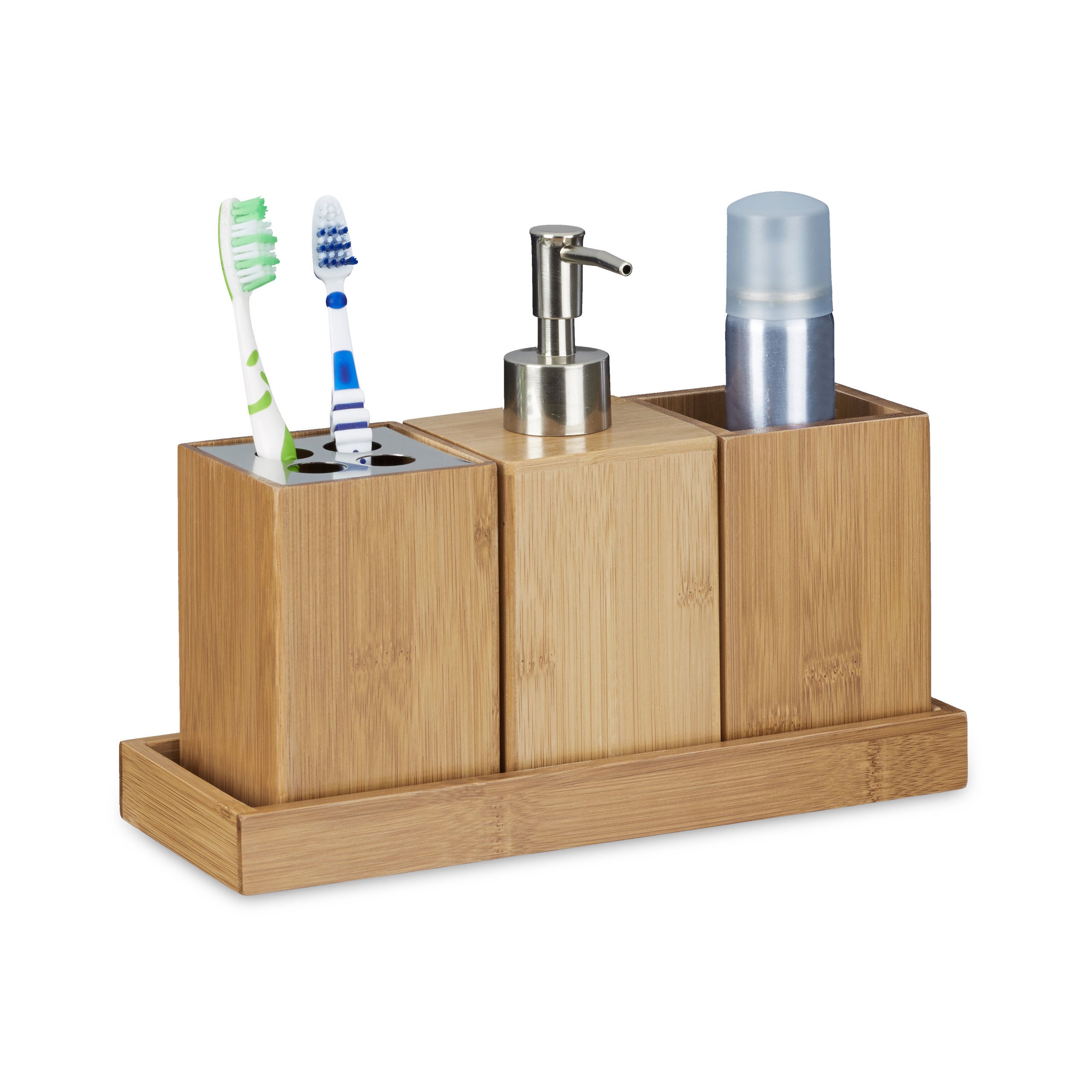 portasapone liquido e porta spazzolini Set bagno dispenser sapone liquido e porta spazzolini grigio in resina Petra