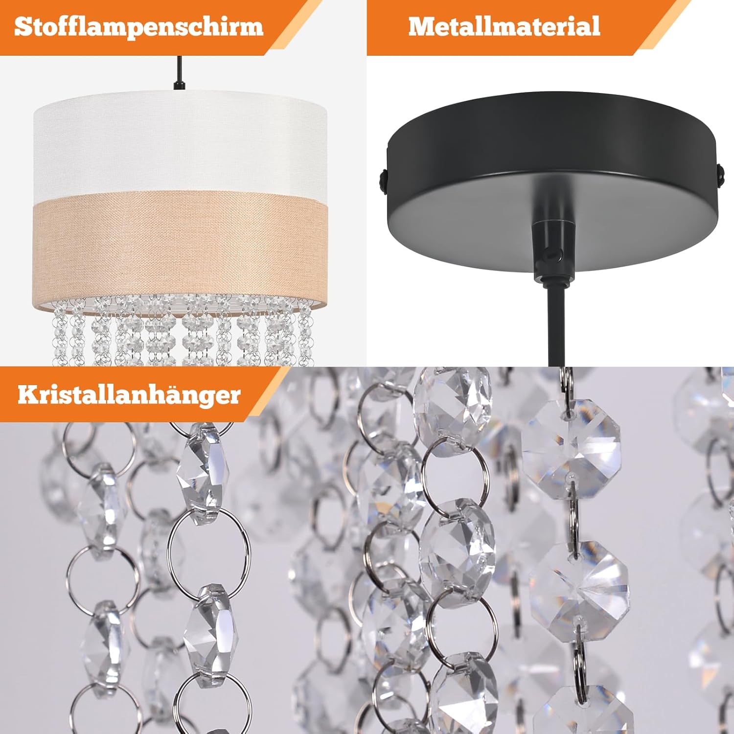 ZMH Lampa wisząca E27 biała vintage kryształowa bez żarówki - 3