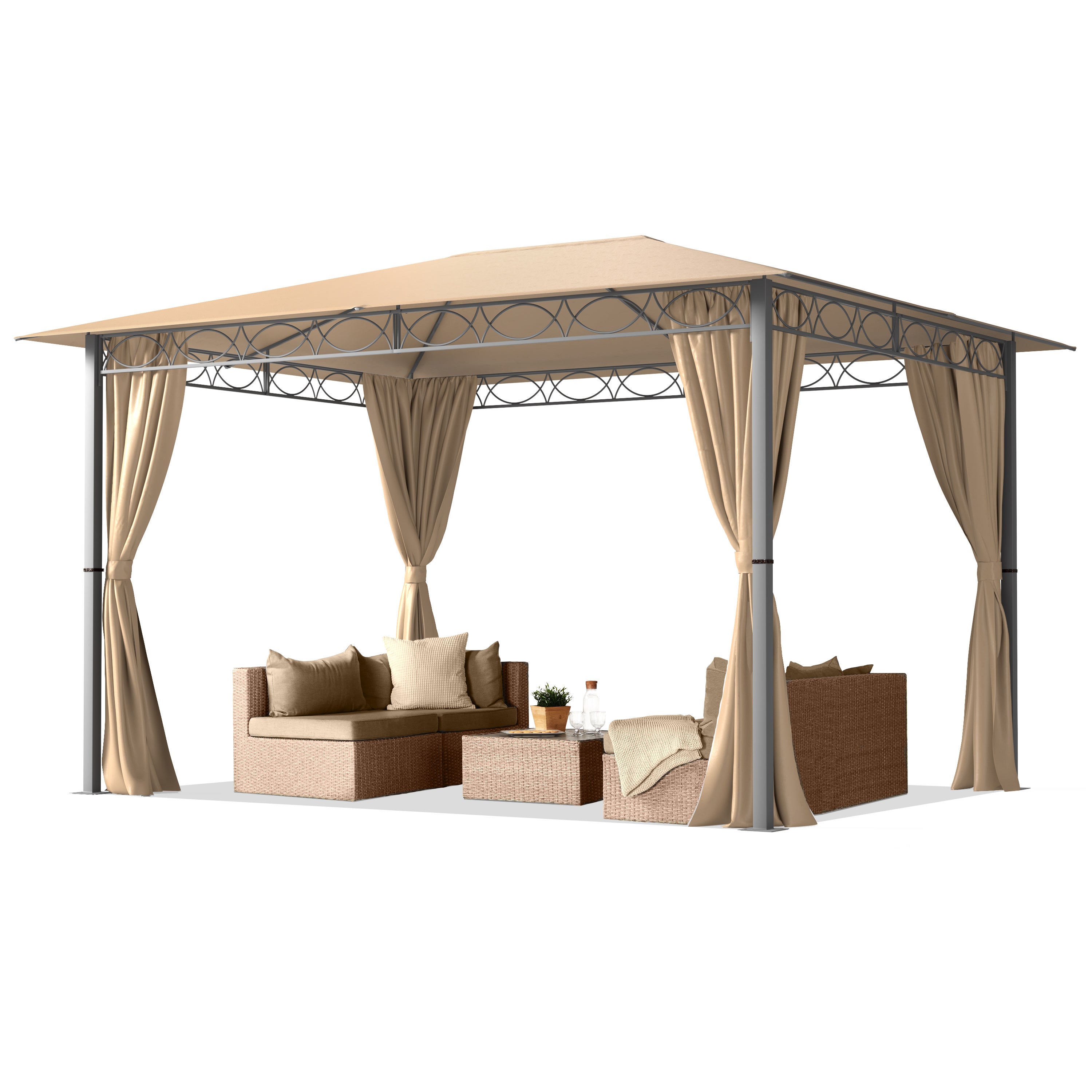 Pawilon ogrodowy 3x4 m namiot ogrodowy ok. 220 g/m² plandeka dachowa pawilon z 4 częściami bocznymi brązowy