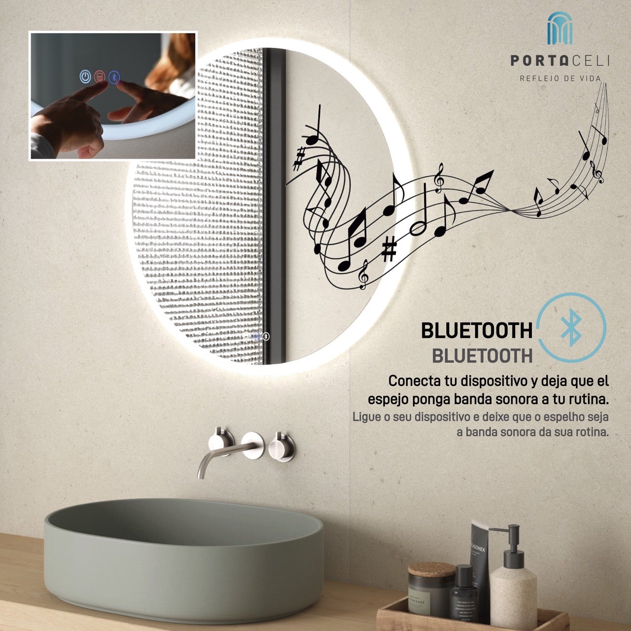 Miroir de salle de bain Koi Connect 80 x 80, APP, Anti-buée et Bluetooth - 10