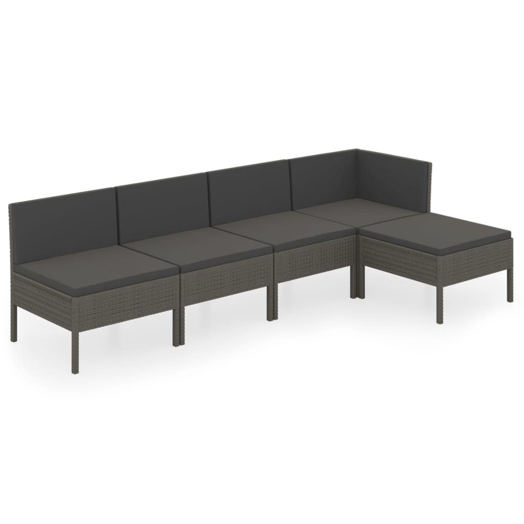Maison Exclusive - 5 pcs conjunto lounge de jardim c/ almofadões vime PE cinzento - 9