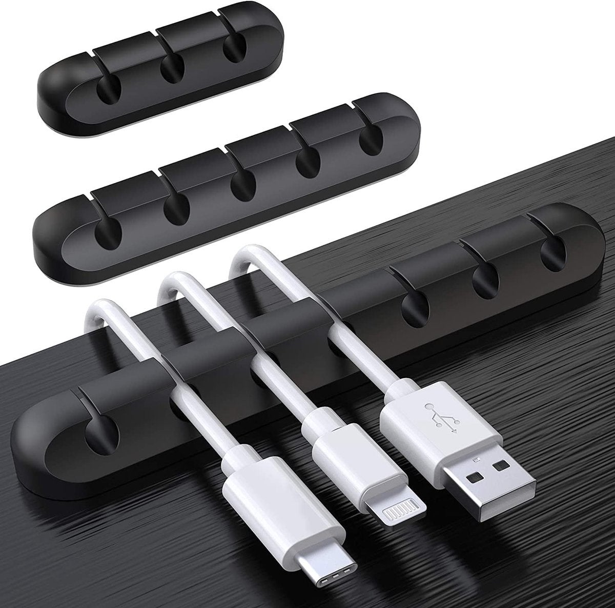 Set de 3 organizatoare de cabluri negre, suport pentru cabluri de încărcare USB, cabluri de alimentare, cabluri de mouse, PC, birou 3buc