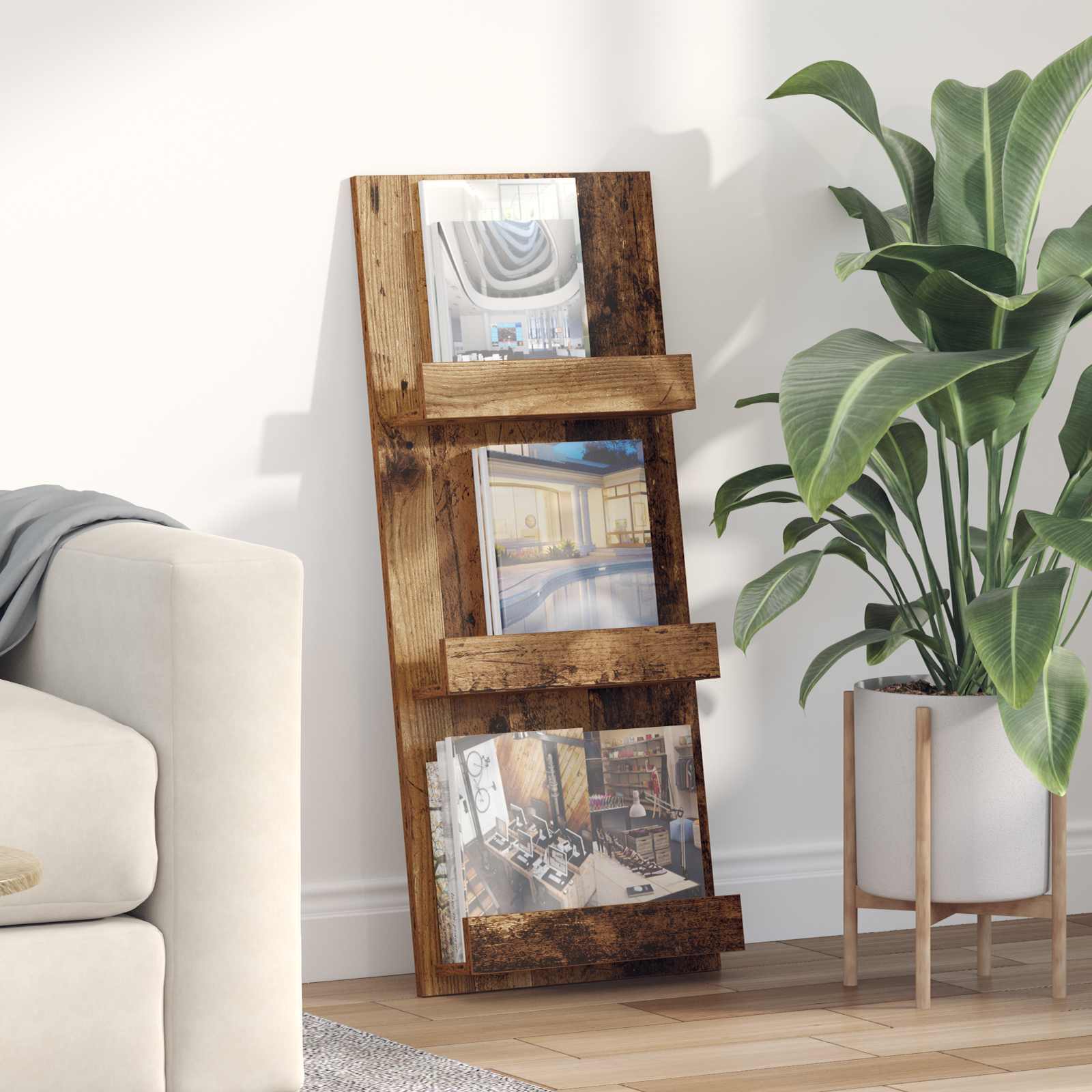 Étagère à magazines avec étagère Bois ancien 43 x 11 x 102 cm | Leroy ...