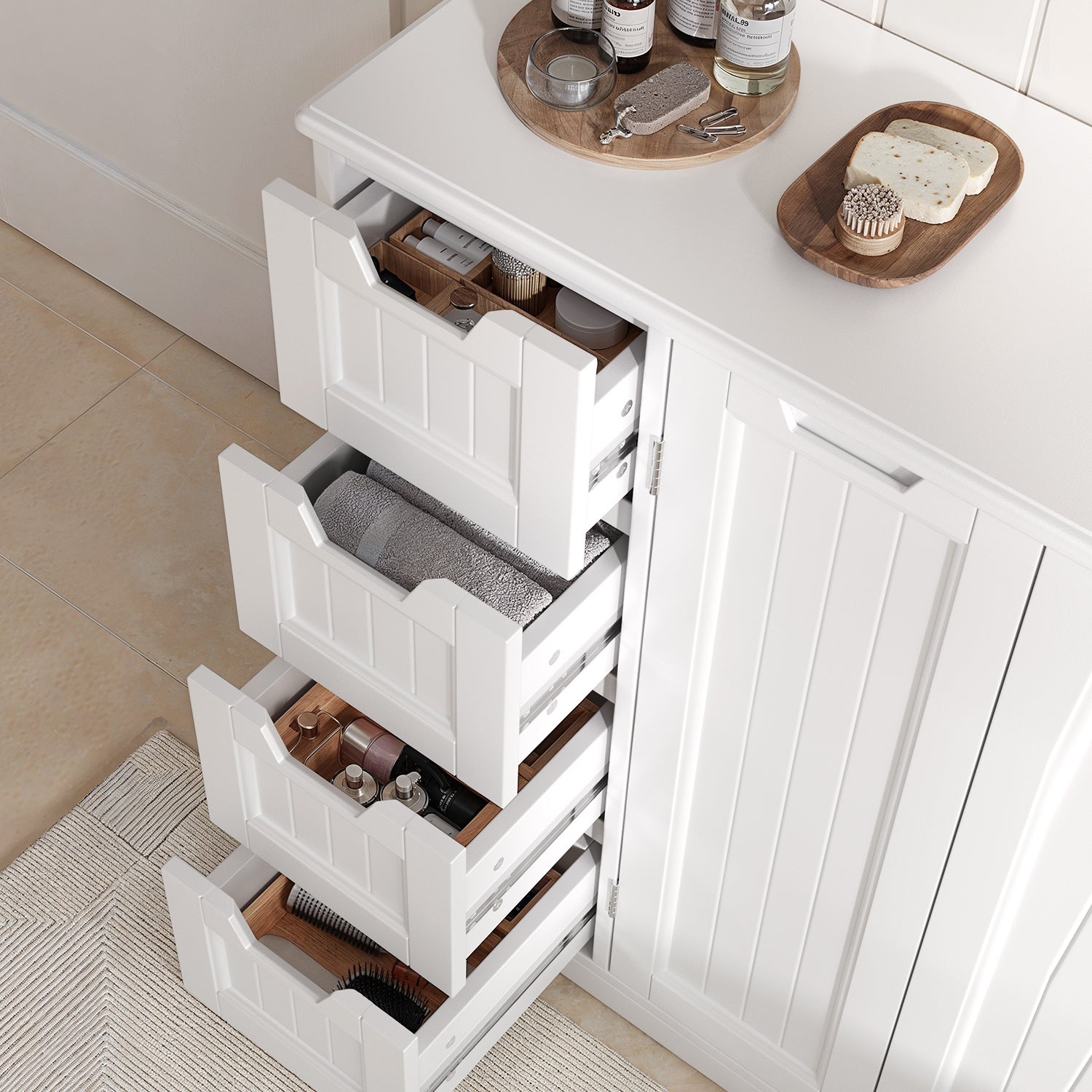 Mobiletto da bagno da 80 cm con 2 ante, 4 cassetti e ripiani regolabili, 81x30x83 cm, Bealife - 5