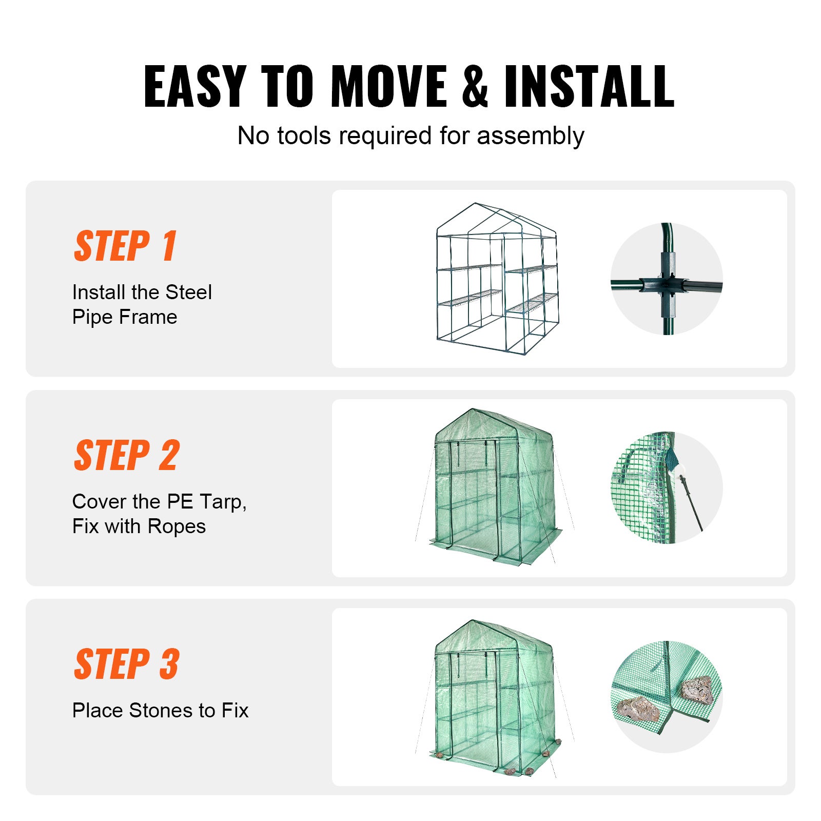 Serre à entrée,SucceBuy 4,6 x 4,6 x 6,6 pieds,serre avec étagères,couverture en PE haute résistance avec portes et fenêtres et cadre en acier - 6