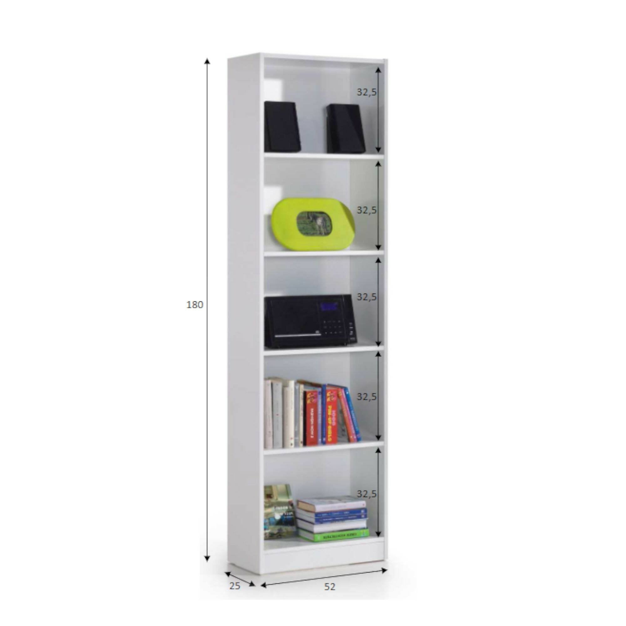 Libreria Artico, Mobile portalibri alta a 5 ripiani, Scaffale da ufficio o cameretta, Scaffale moderno con scomparti, 52x25h80 cm, Bianco - 3