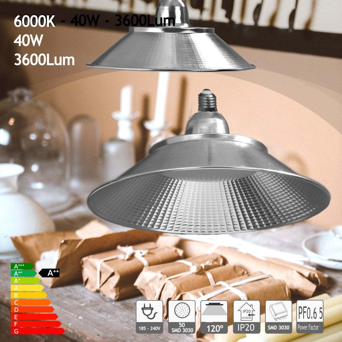 Przemysłowa żarówka LED w kształcie dzwonu E27 40W chłodne światło 6000K