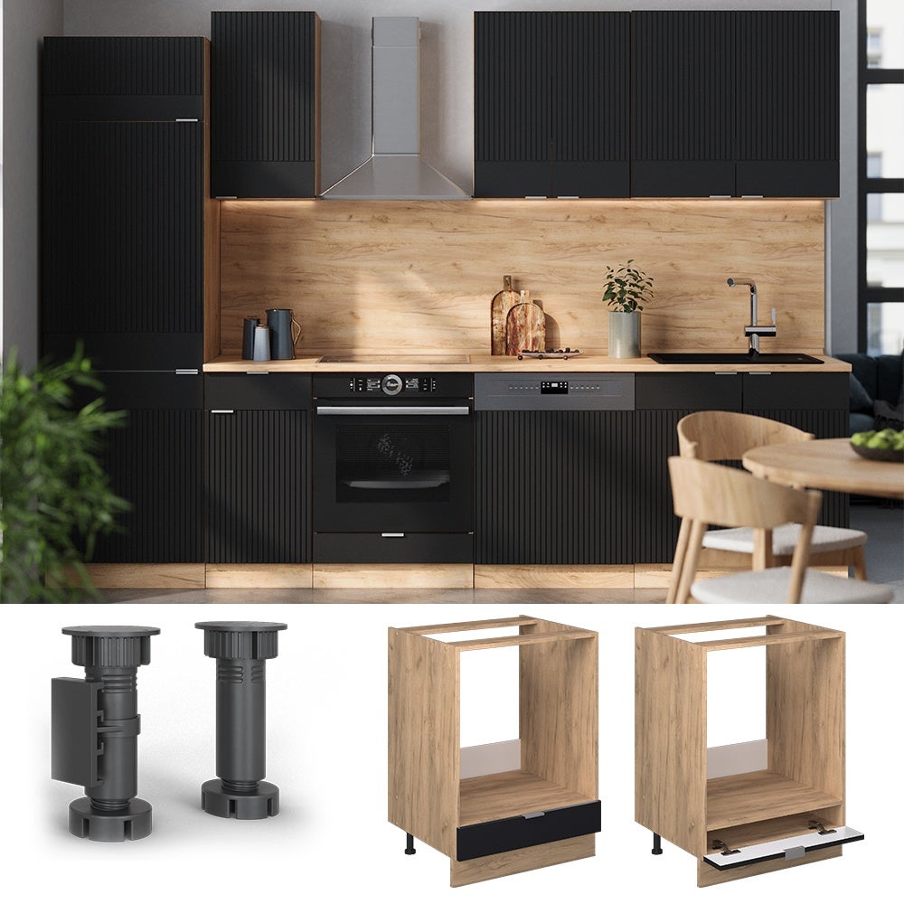 Vicco Meuble pour four Fame-Line, Noir rayé, 60cm sans PT - 2