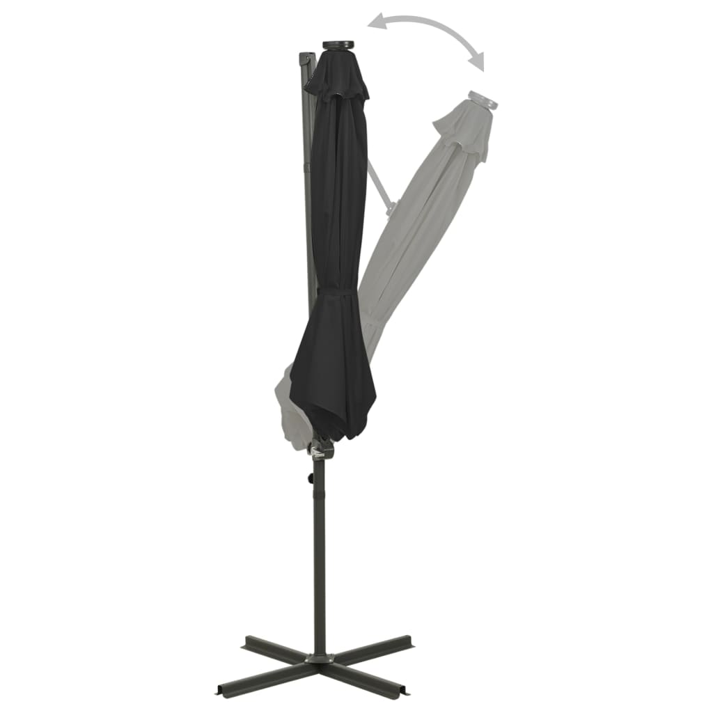 Parasol déporté avec mât et lumières LED Noir 300cm 3 - 4