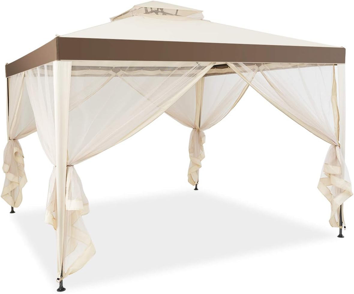 Namiot Ogrodowy 3x3 m z Podwójną Markizą, Pawilon Ogrodowy z Ochroną UV 50+ i Moskitierą, Wodoodporny, na Taras, do Ogrodu