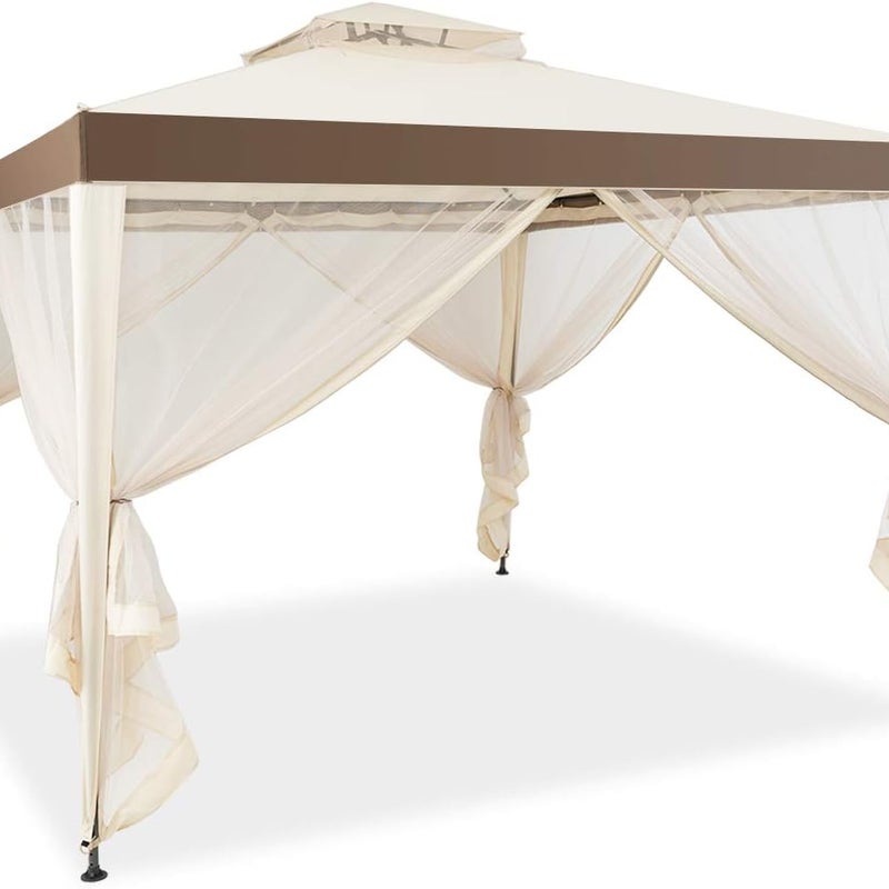 Namiot Ogrodowy 3x3 m z Podwójną Markizą, Pawilon Ogrodowy z Ochroną UV 50+ i Moskitierą, Wodoodporny, na Taras, do Ogrodu