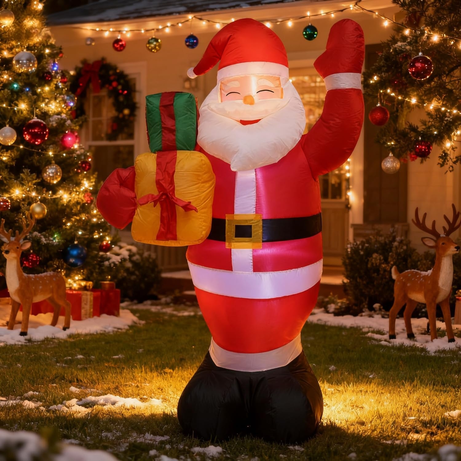 Babbo Natale Gonfiabile Gigante 2,4 M Per Esterni Con Luci LED E Sacco Regalo, Decorazione Natalizia Impermeabile Con Ventola E Pali Di Fissaggio