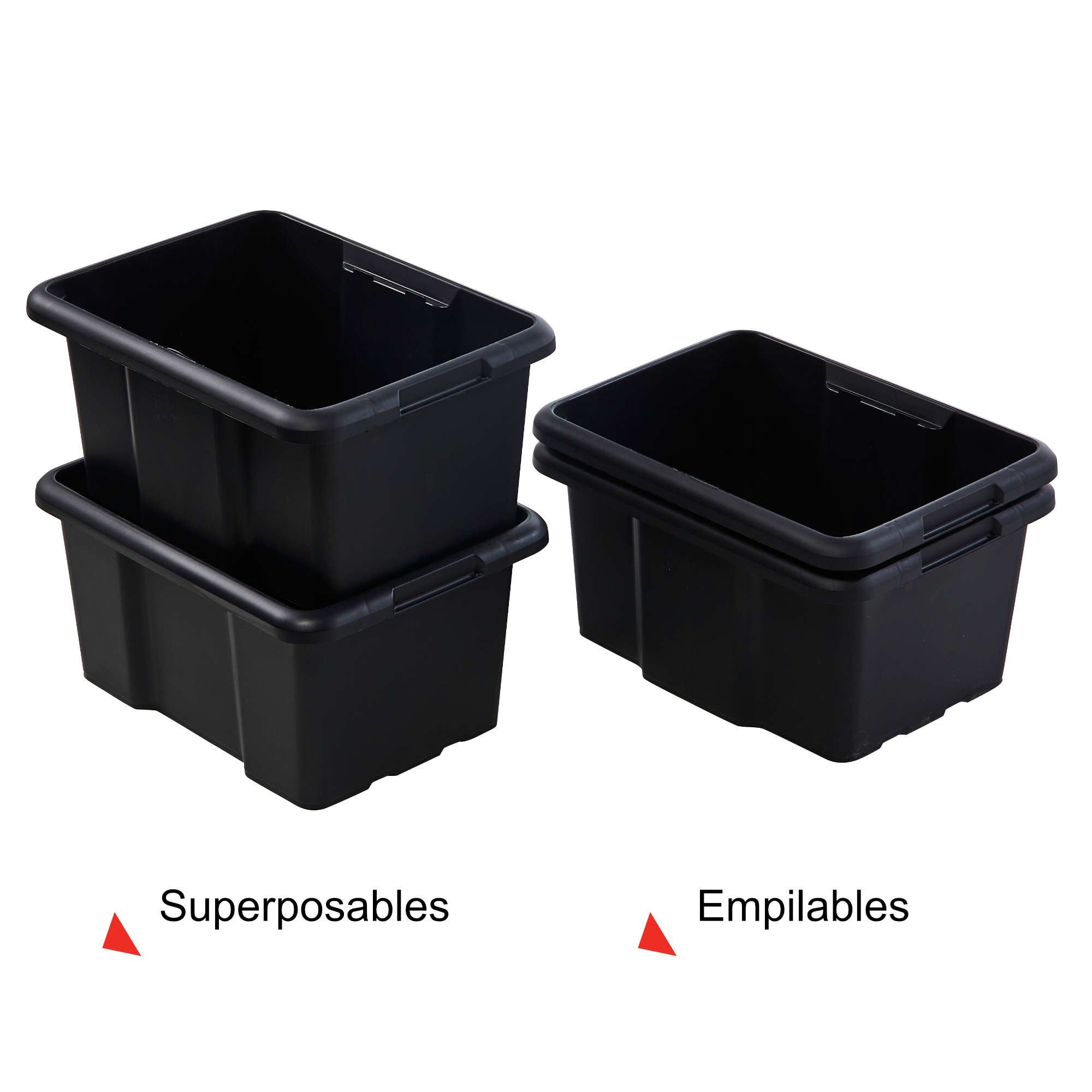Lot de 10 bacs de rangement plastique 30L empilables - noir - 3