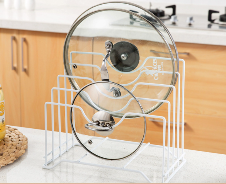 Biały uchwyt na deskę do krojenia do kuchni, proste podparcie dla przyborów kuchennych, można go wykorzystać również do pokrywek garnków.