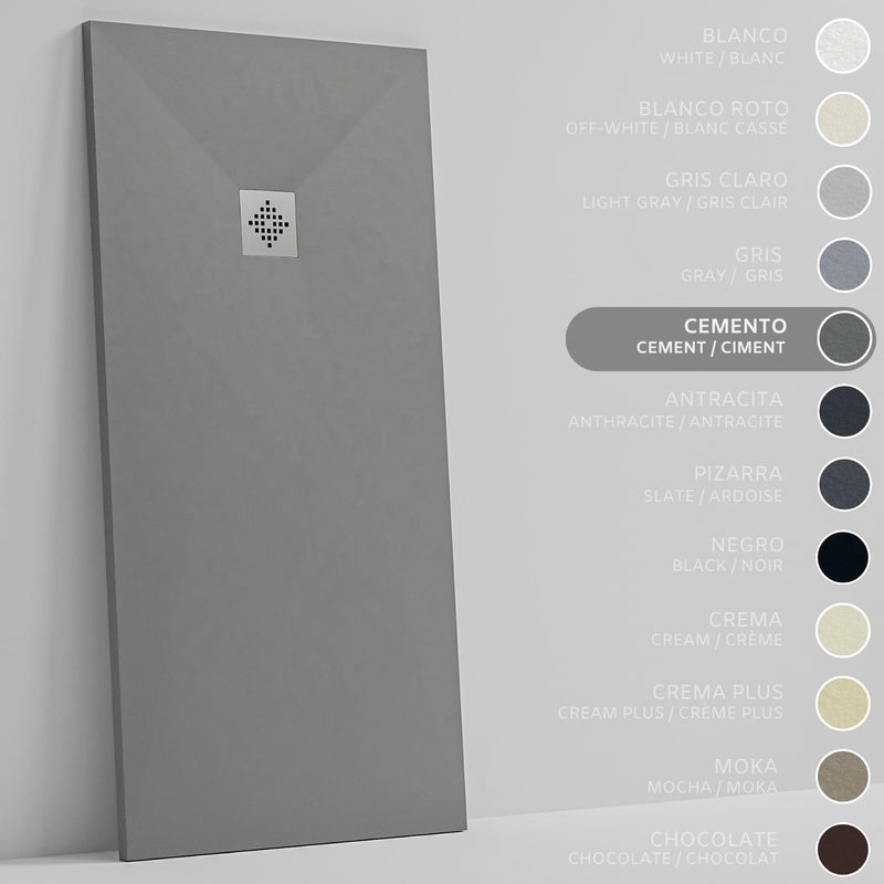 SOULHOME Brodzik prysznicowy– Żywica– Gel Coat– Gładka/Kamienna tekstura – Antypoślizgowy – Kolor cementowoszary – 180X75- Niski 3 cm– Standard