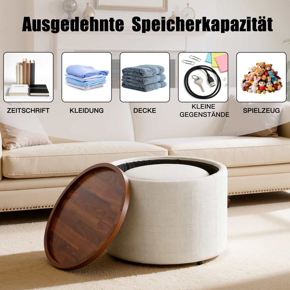 Pouf nido set 2 pezzi con contenitore, tavolino rotondo e panca multifunzionale 4-in-1, 58 cm, pronto all’uso - 5