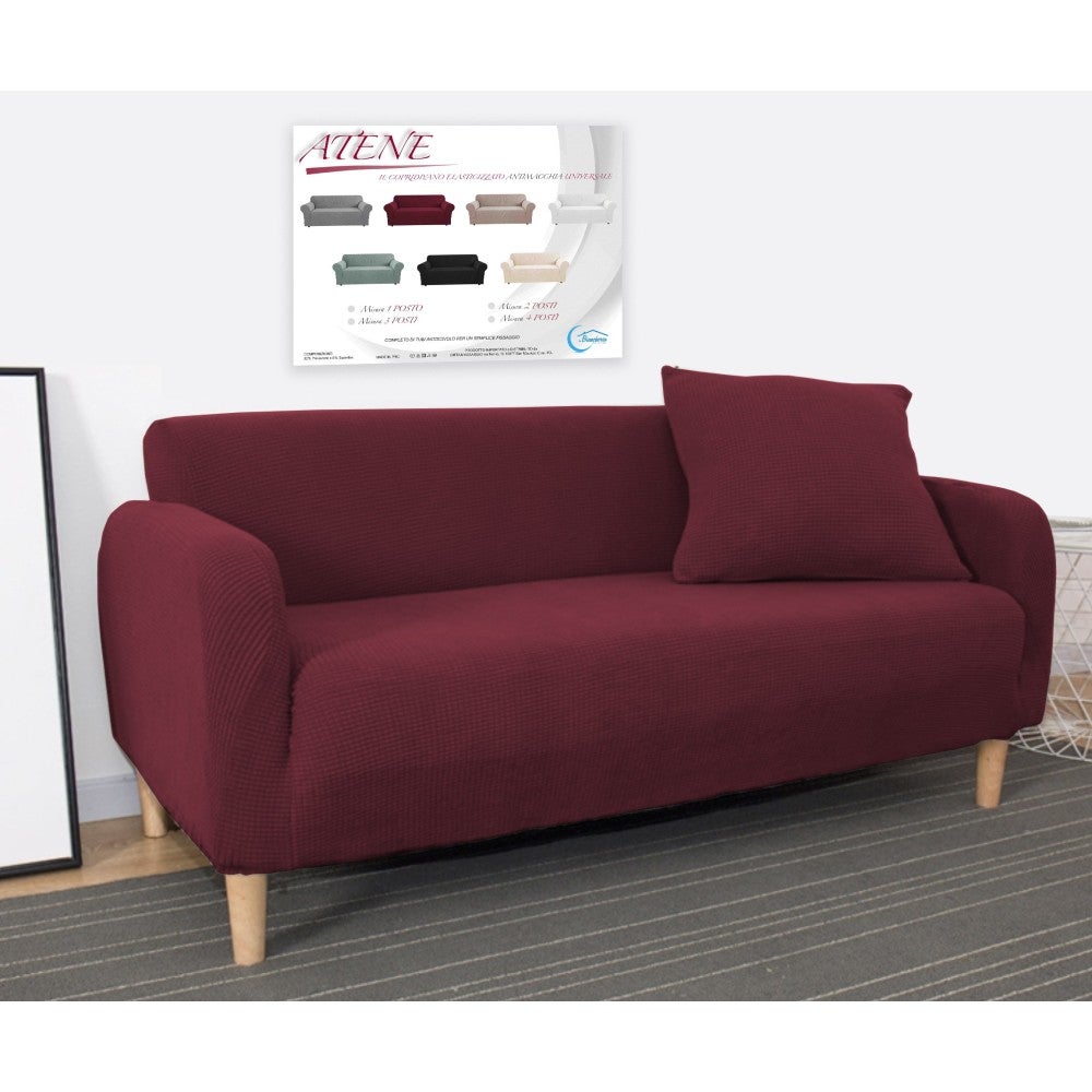 Housse De Canapé Extensible Universelle 3 Places Bordeaux - Protection Meuble Avec Accoudoirs
