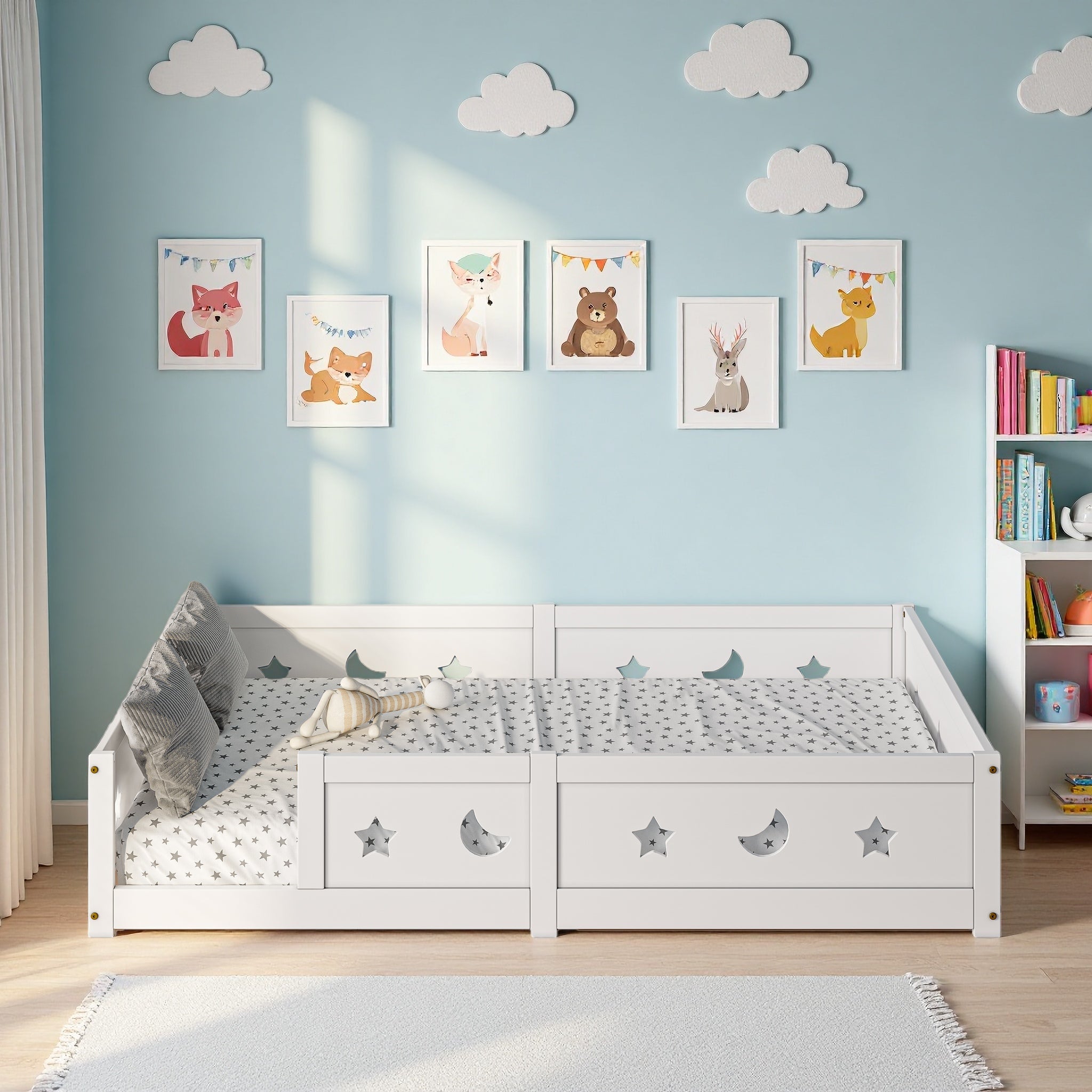 Cama de suelo infantil 120x200 cm, color madera natural, estructura de ...