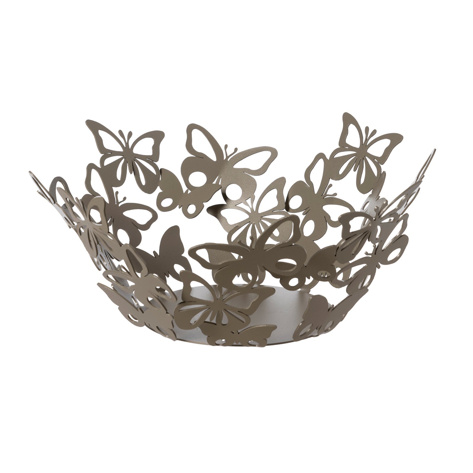 Farfalloso dekoracyjny element centralny Ø31 cm z beżowego perforowanego żelaza, motywy motyli, nowoczesny design, made in Italy