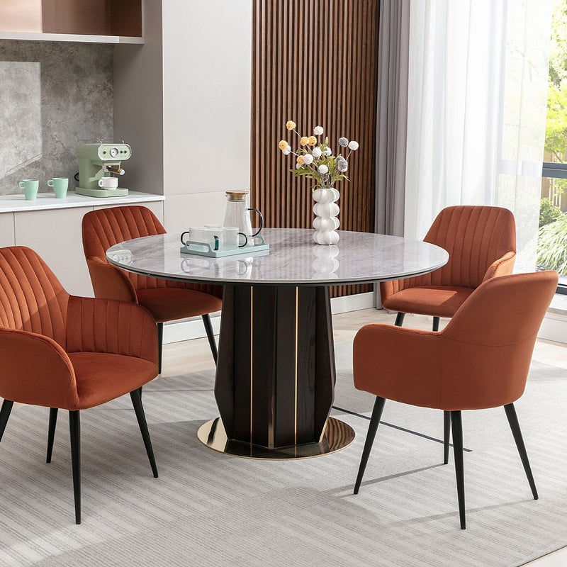 Zestaw 2 krzeseł z podłokietnikami z weluru i czarnego metalu - Terakota - ELEANA