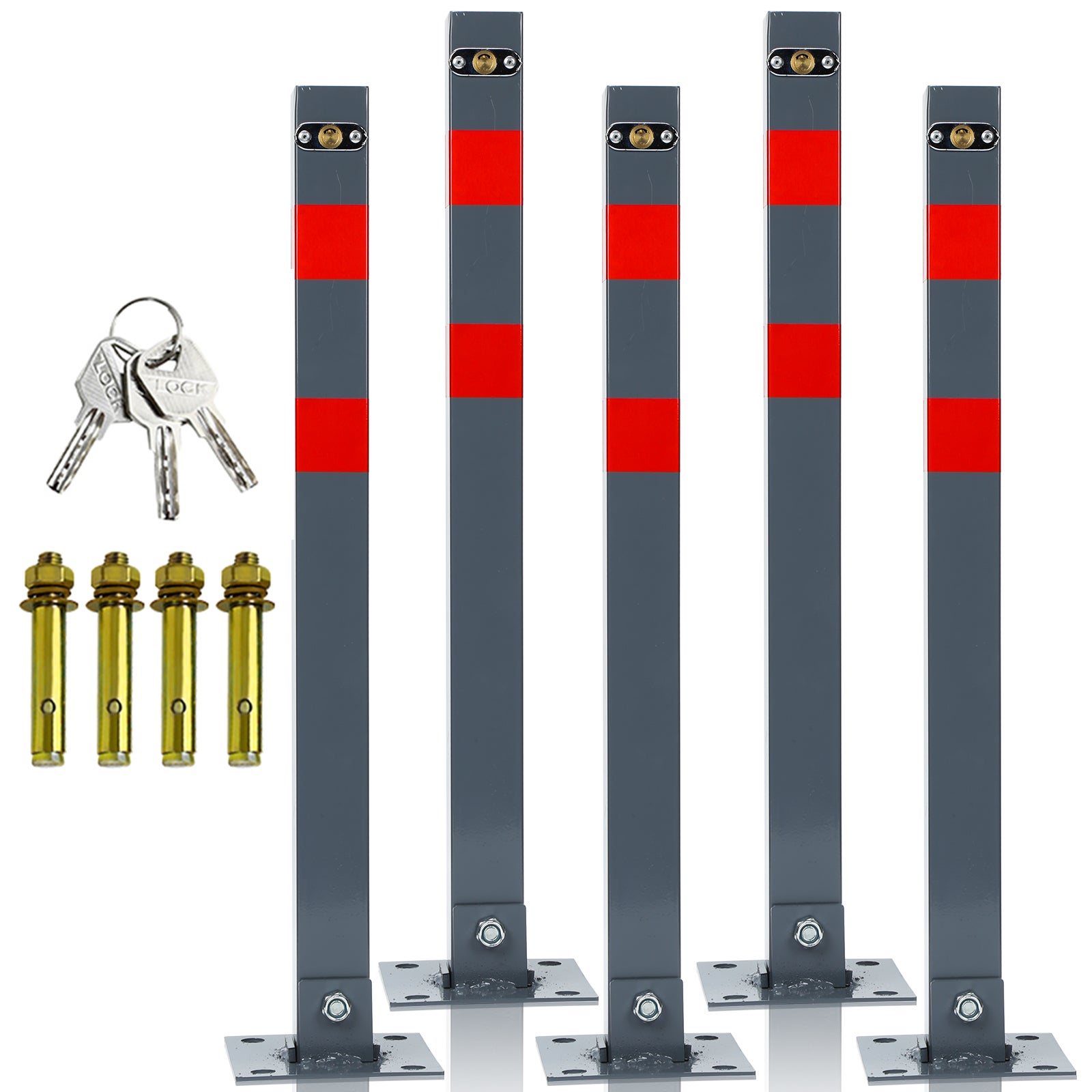 Valla de aparcamiento,5x set,valla de aparcamiento plegable universal,poste de valla de aparcamiento,cadena