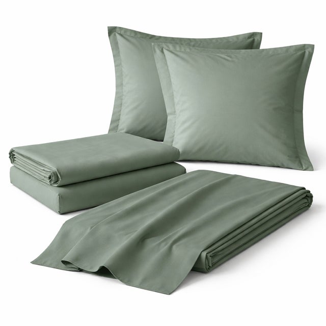 Parure de draps 4 Pièces en coton 57 fils 160 x 200 cm Cèdre – Drap-Housse, Drap Plat et 2 Taies d’Oreiller