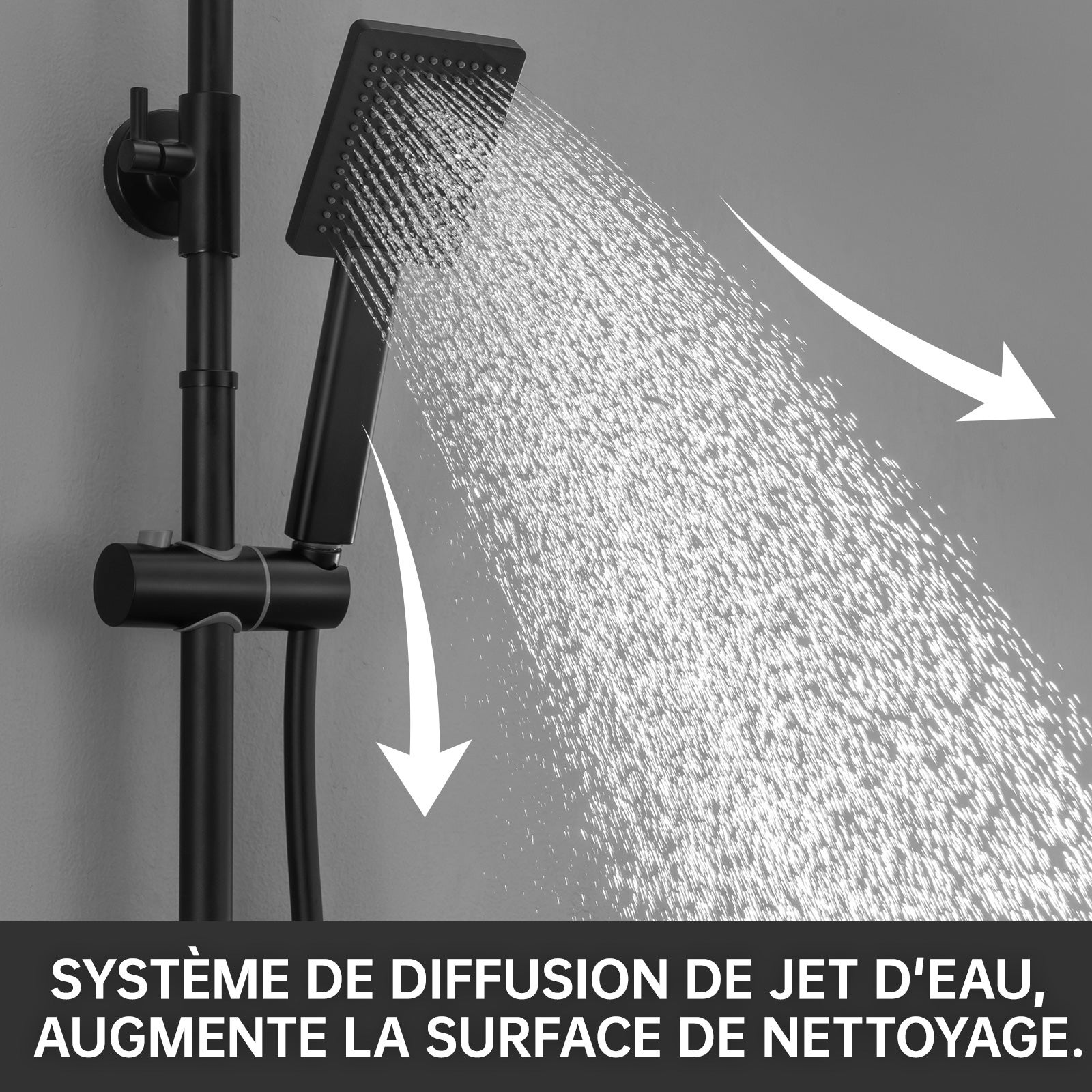 AURALUM MAX Colonne de Douche Noir 2 Fonctions Ensemble de Douche en Laiton avec Douchette de tête Carré, Haute Réglable 93-130 cm - 8