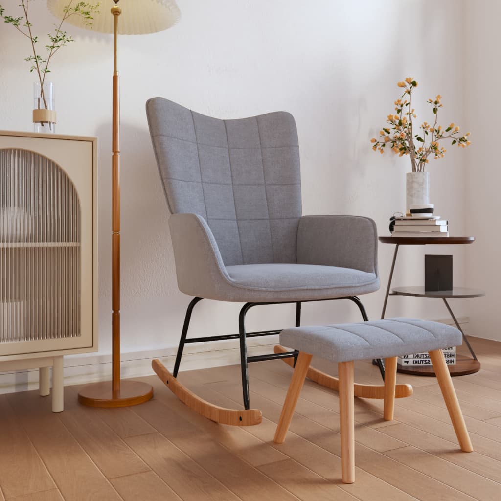 Silla mecedora | sillón balancín relax | sillón de salón con reposapiés tela gris claro cfw816069