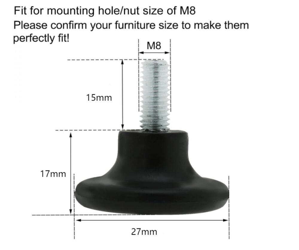 M8 x 15 x 27 mm Regulowane nóżki poziomujące 4 szt. do mebli, ochrona podłogi pod nogi stołów i biurek