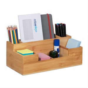 Relaxdays Organizer Da Scrivania, 1 Cassetto Portaoggettie 2 Scomparti In Bambu H X L X P 22 X 40 X 31 Cm Marrone 87248330 - 11