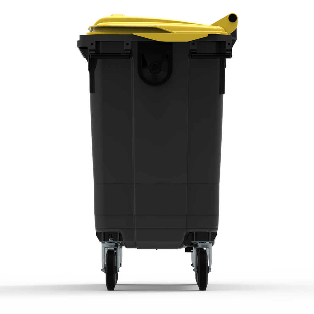 ESE France Conteneur Poubelle à déchets 4 roues - 770L - Robuste et Professionnel - 100% Recyclé - Gris avec Couvercle Jaune - Fabriqué en France - 4