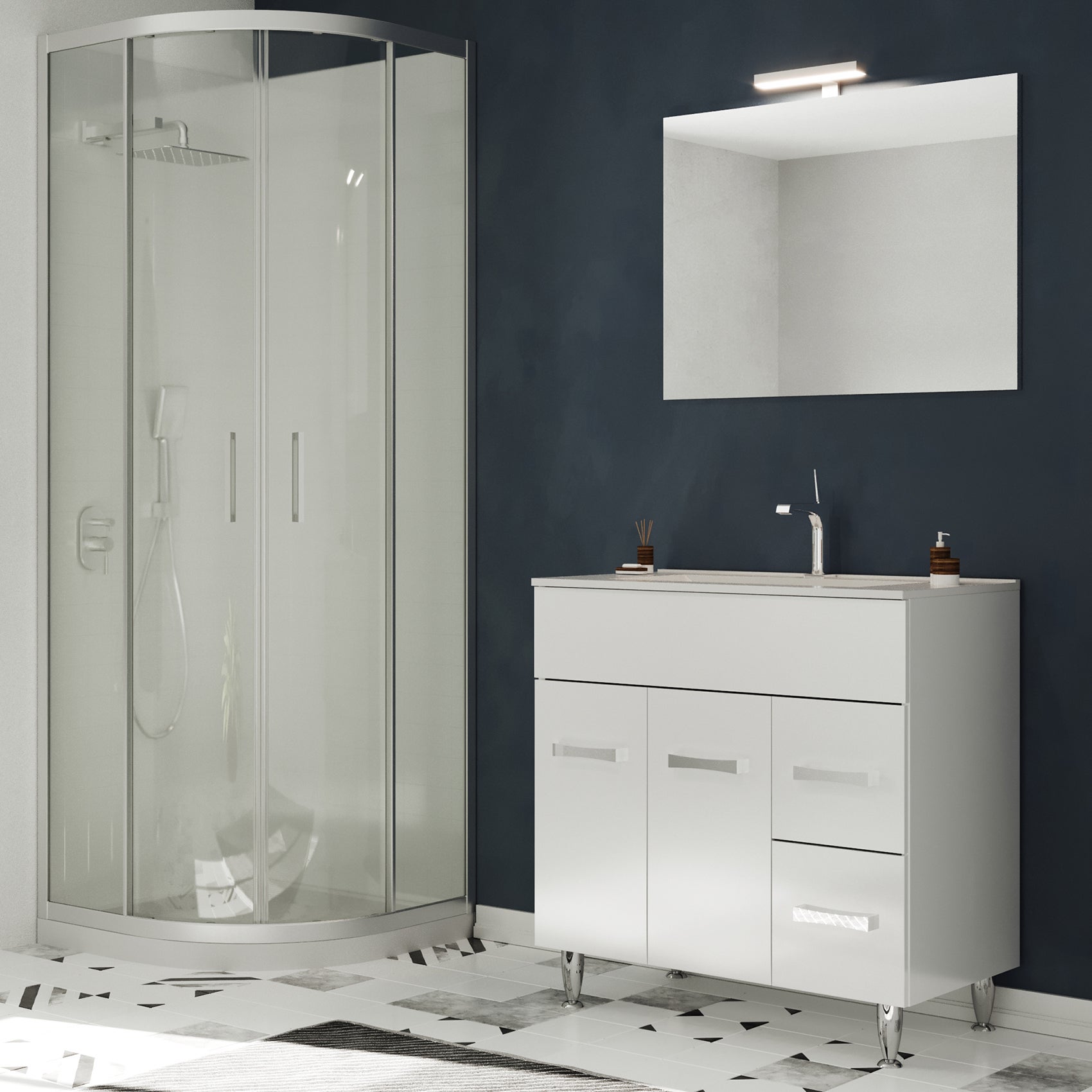 MADRID Meuble salle de bain sur pieds simple vasque Blanc L. 80 cm - 8