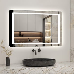 AICA Miroir lumineux 80cm rond, 3 couleurs anti-buée dimmable mémoire, miroir salle