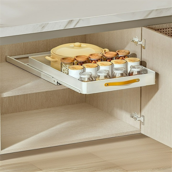 Kosz kuchenny do szuflady, półka do przechowywania przypraw i naczyń, organizer przesuwny, biały, 41*48 cm