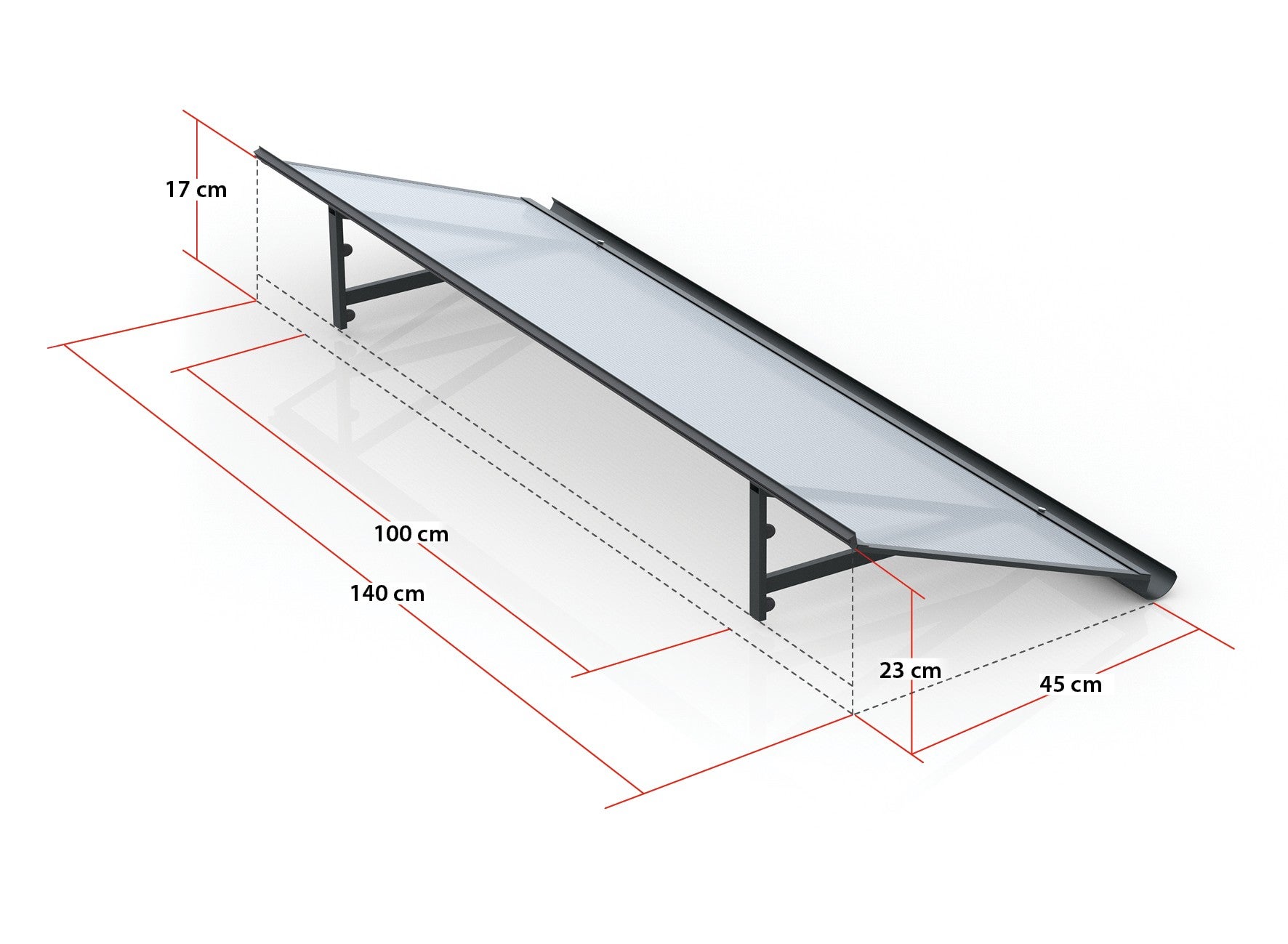 Toldo de porta ALU Arctom Loft 140x45 antracite, folha de acrílico transparente. - 4