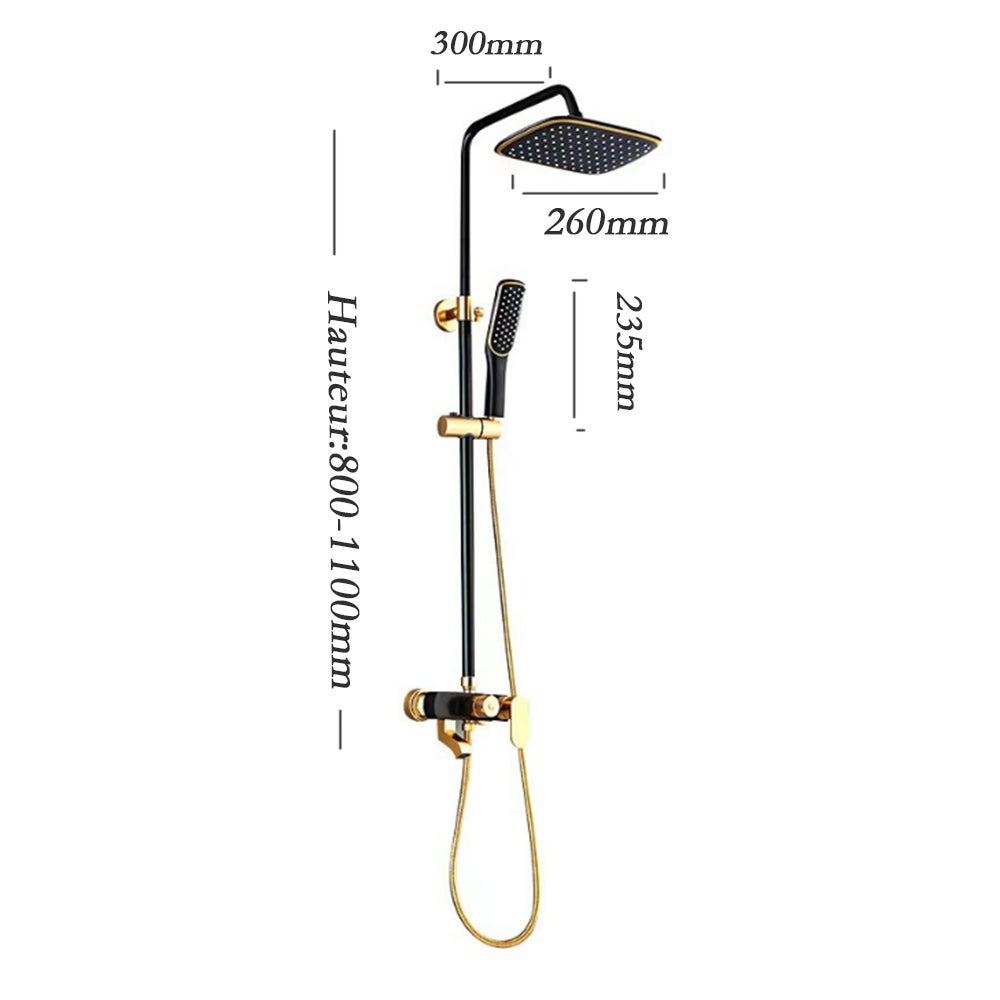 Columna de ducha grifo de baño de pared con rociador de latón cerámico oro negro - 3