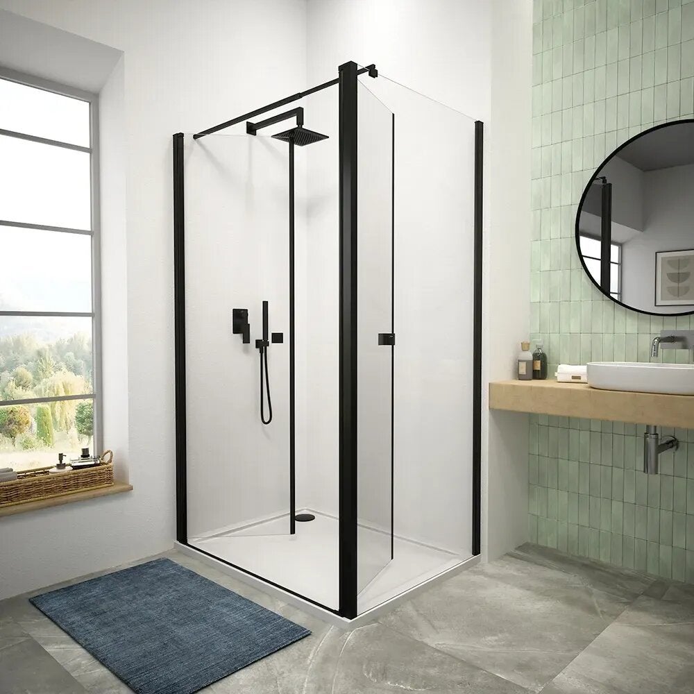 Mampara de ducha 110x70 cm con puerta saloon y panel fijo, perfiles en ...