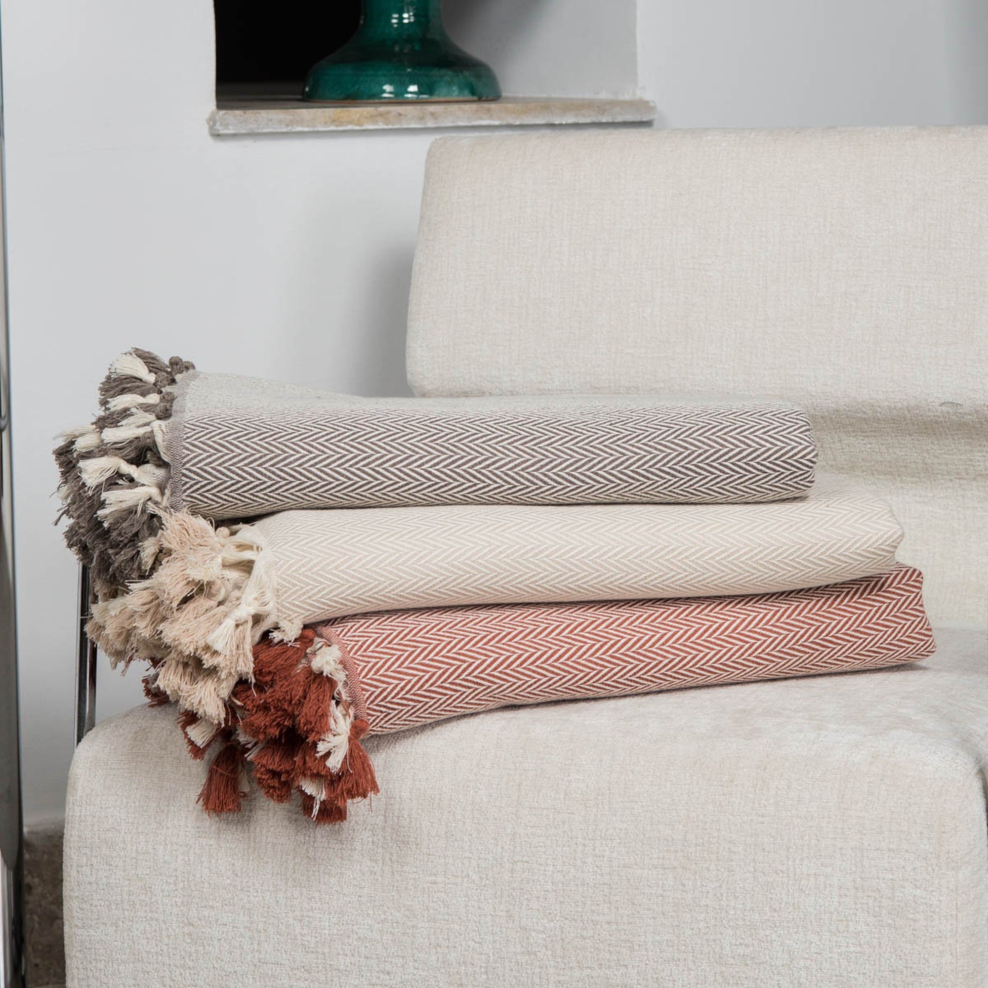 Plaid 130x170 coton taupe clair - 6