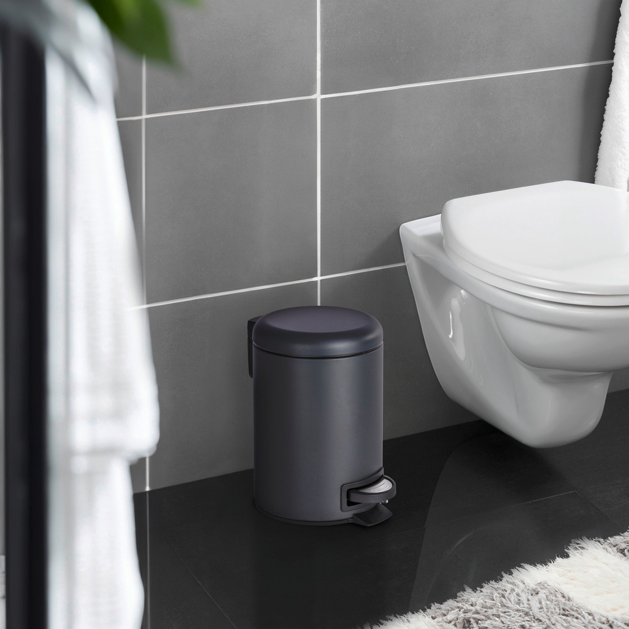 Poubelle à Pédale LEMAN, 3L, Petite Poubelle Salle De Bain, Acier Inox Noir mat - 2