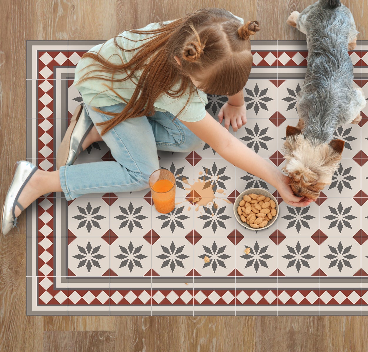 Tapis antidérapant en vinyle Jolie 80x300 cm - PVC imprimé, lavable, ignifuge, pour le salon ou la cuisine, style hydraulique - 4