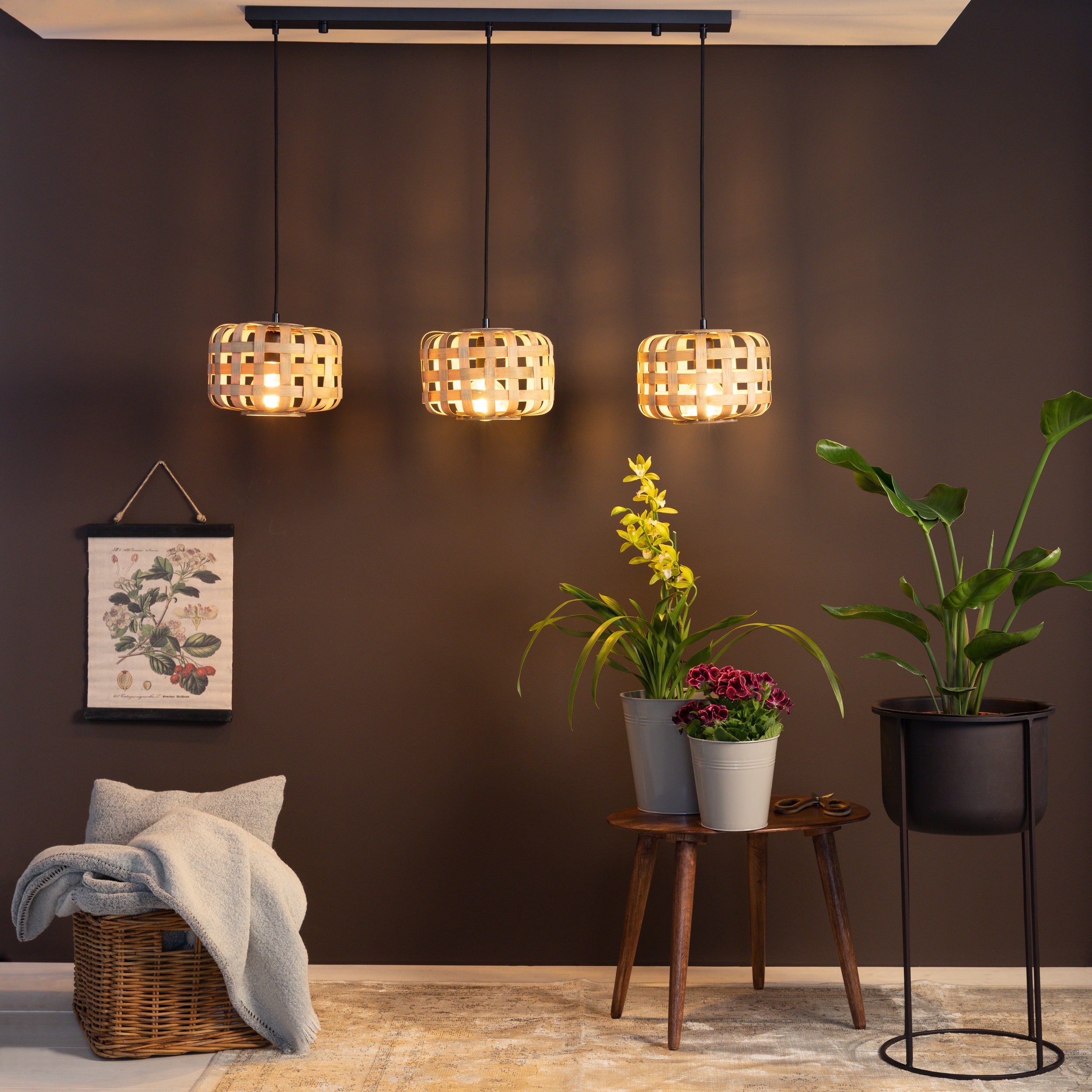 Brilliant Woodline lampa wisząca 3 źródła światła bambus metal/szkło brąz 3x A60, E27, 60 W - 5