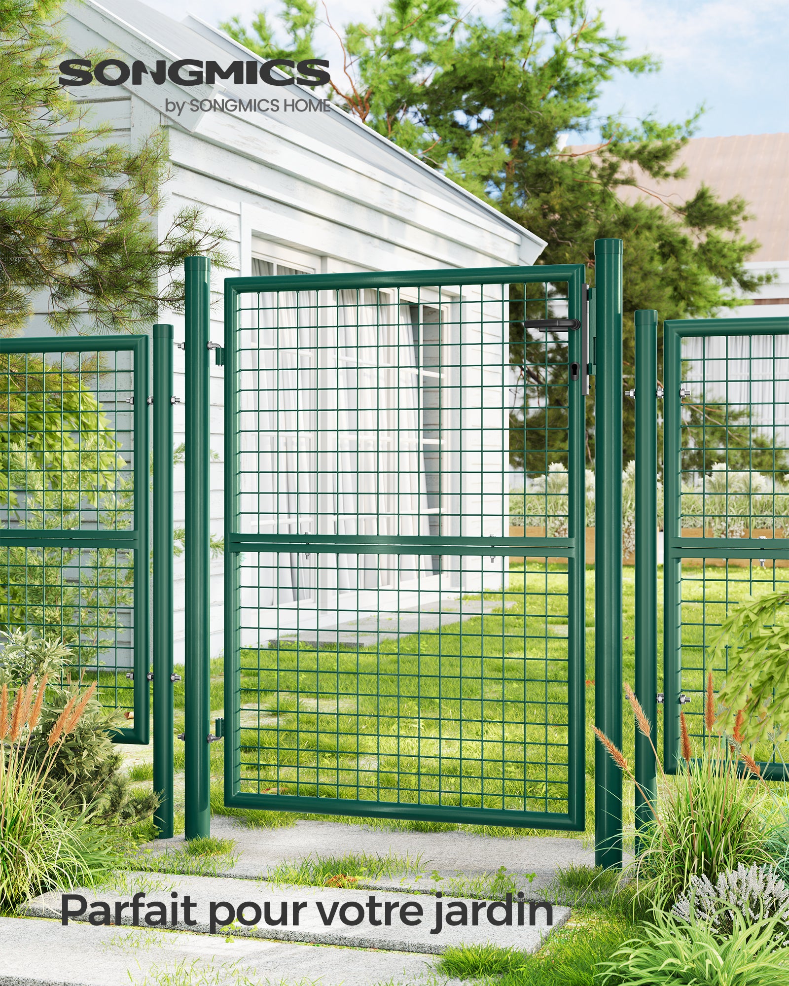 Songmics portillon de jardin 170 x 106 cm avec serrure maille métallique vert - 2