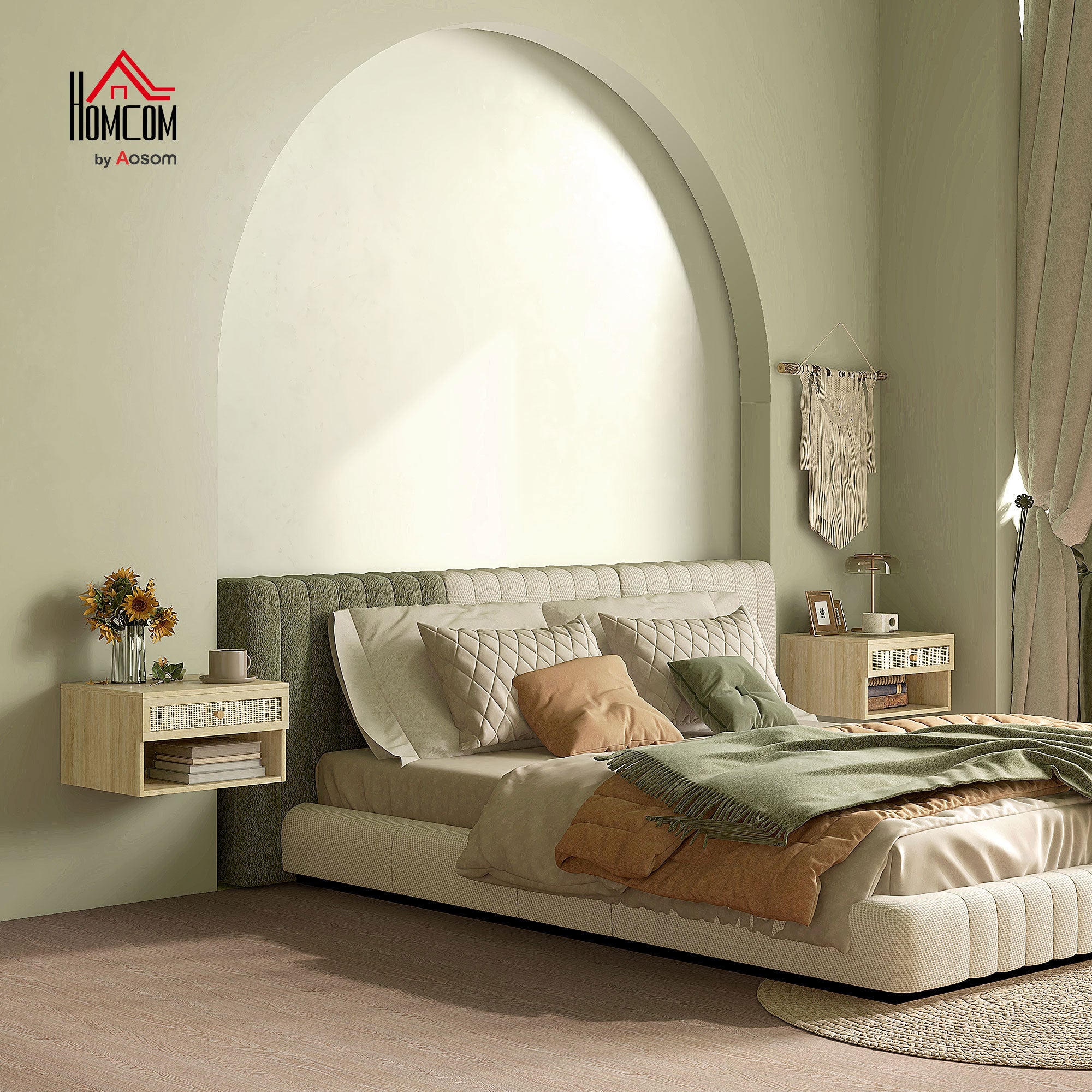 Homcom Mesitas De Noche Melamina De Madera Madera Natural 40X34x23 Cm Claro , Leroy Merlin