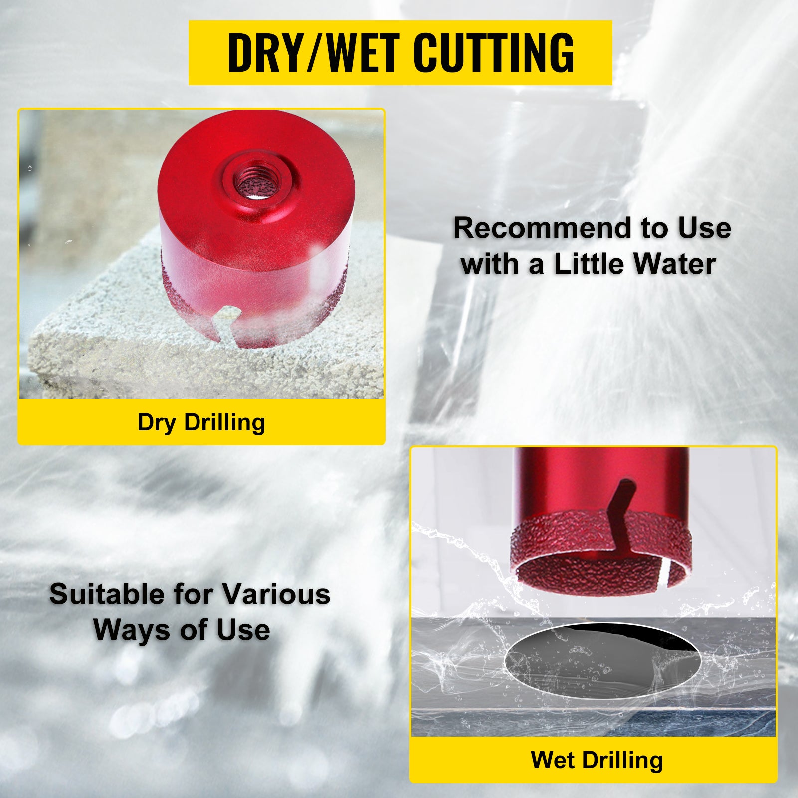 8Pcs Trépan Diamant Scie Cloche Foret Diamanté VEVOR 20/25/32/35/40/50/60/68mm Avec Filetage M14 pour Meuleuse Carrelage Granit Marbre Porcelaine - 6