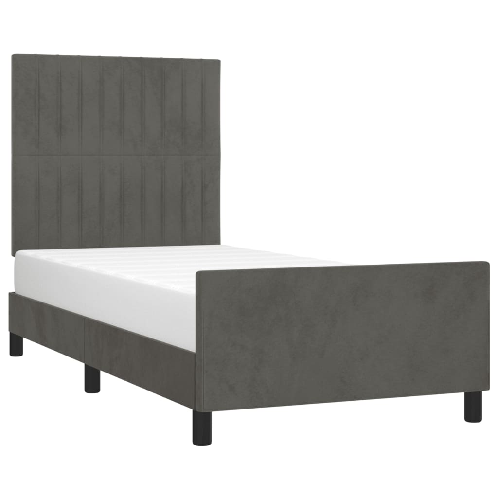 Cadre de lit sans matelas gris foncé 100x200 cm velours - 3