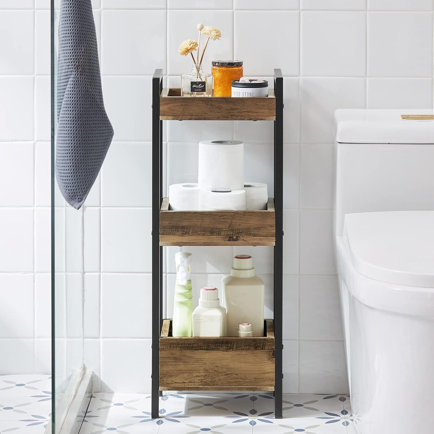 SoBuy Tour de Rangement Etagère de Stockage Etagère de Cuisine Salle de Bain avec 3 étages, FRG226-F - 2