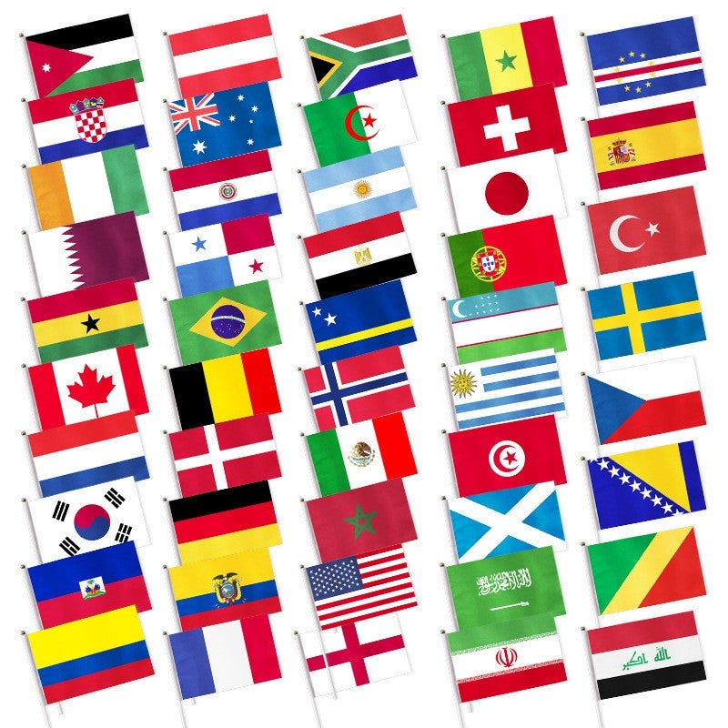 Drapeaux de la coupe du monde de football des 48 nations 2026, drapeau décoratif de la coupe du monde 14 x 21 cm avec mât blanc de 30 cm - 3