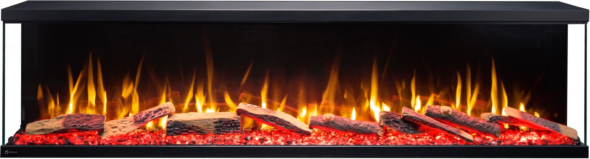 Trójstronny kominek elektryczny AFLAMO Unique 120 NH - ogień premium - na ścianę i do zabudowy - 120x46x23 cm - dekoracyjny kominek LED bez grzania - 3
